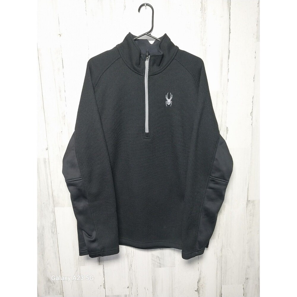 SPYDER Men Jumper Size XXL Pullover Black 1/4 Zip High Neck Polyester Activewear